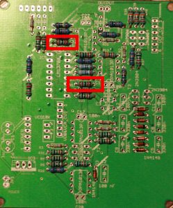 Positions of the 22k resistors on the analog PCB.