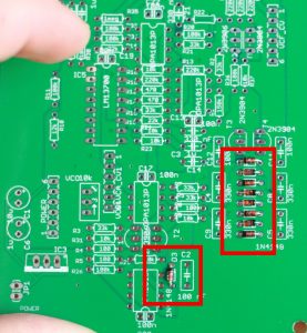 Positions of the diodes on the analog PCB.